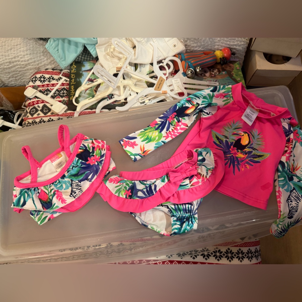 Tropical Toucan Kids 3 piece set rash guard Swim Top bottoms cover up 2t lily&